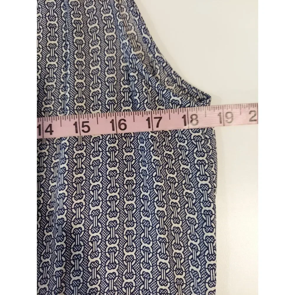 Tory Burch Blue Gemini Link Rampling Silk Belted Sleeveless Midi Dress Size 8